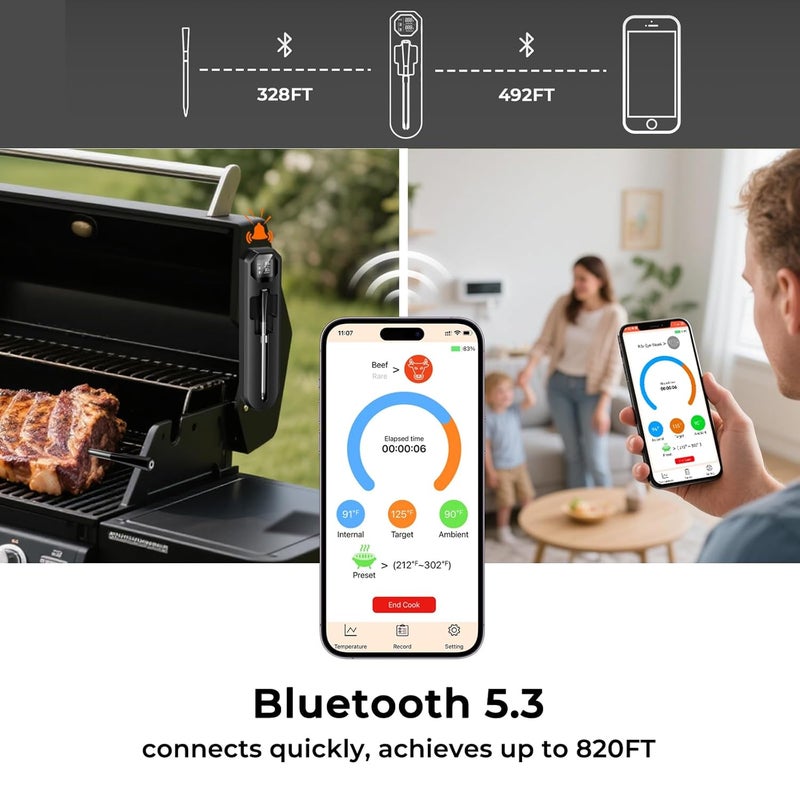 BlueSwan Wireless Meat Thermometer Digital, Food Thermometer Bluetooth 820 ft Range with APP for Grill, Smoker, Oven, Magnetic Design for BBQ, Cooking, Valentines Day Gift for Him, Gifts for Men - Image 4